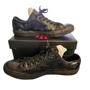 Converse All Star Chuck Taylor Tuxedo Black Patent Leather Shoes. Sz M10.5 W12.5